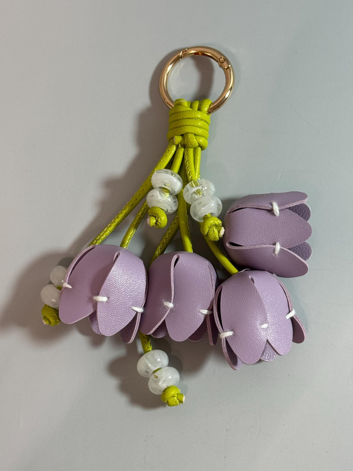 Purple Flower Purse Charm, PU Leather Handbag Accessory with Bead Accents