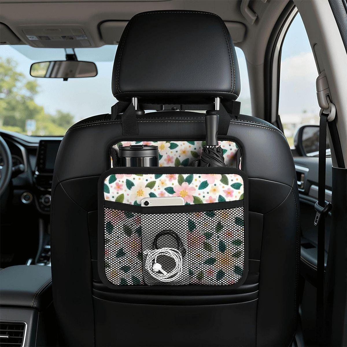 Pink Flower Car Seat Organizer, Floral Backseat Storage Bag, Car Accessories for Women