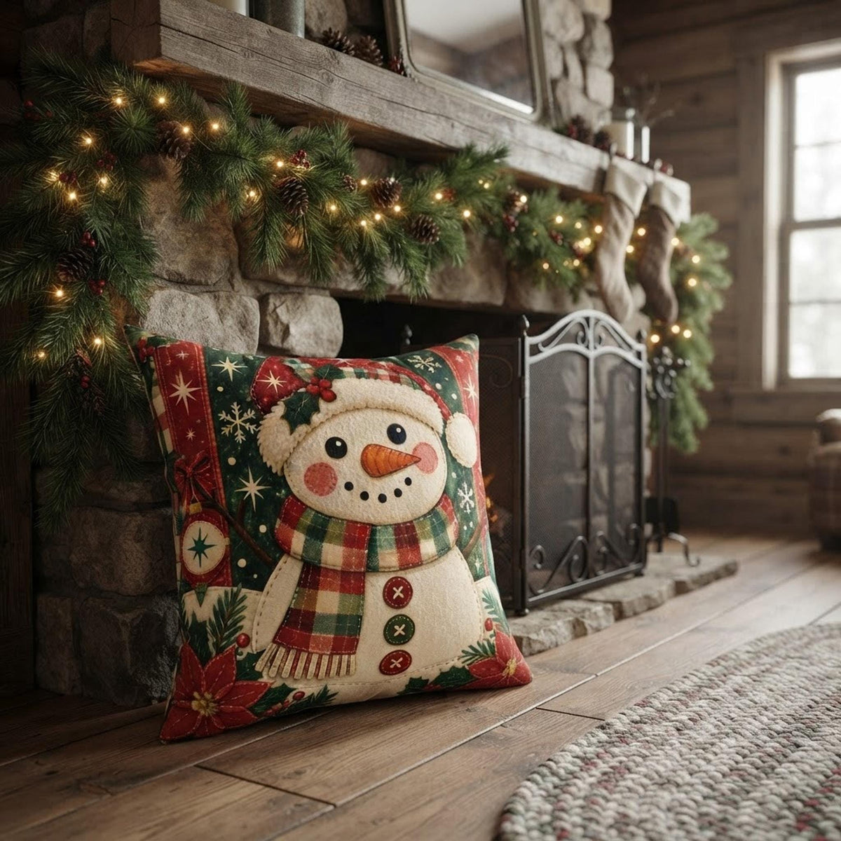 Christmas Snowman Pillow, Double-Sided Faux Suede Cover with Recycled Polyester Insert