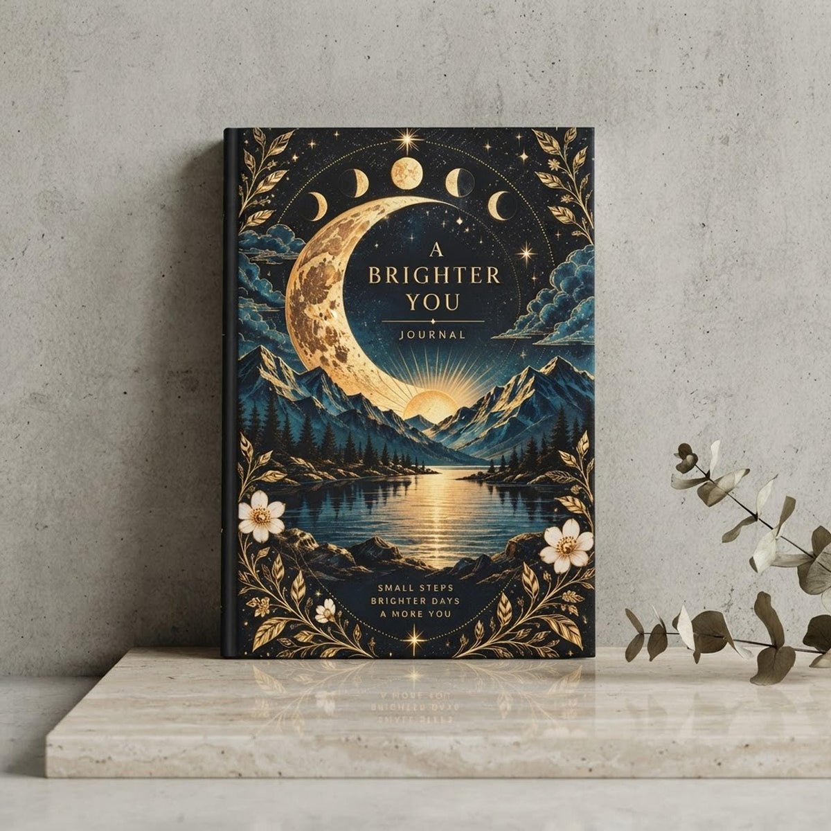Hardcover Journal, Moonlit Mountain Scene with 150 Lined Pages, Matte Laminated Cover