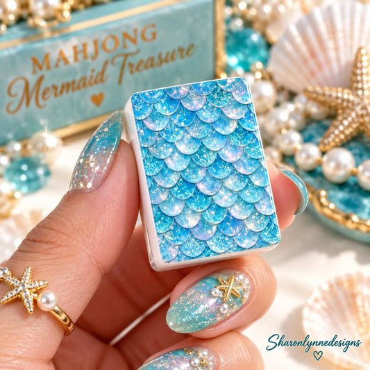American Mahjong Set, 160-Piece Acrylic with Blue Mermaid-Scale Inspired Backs