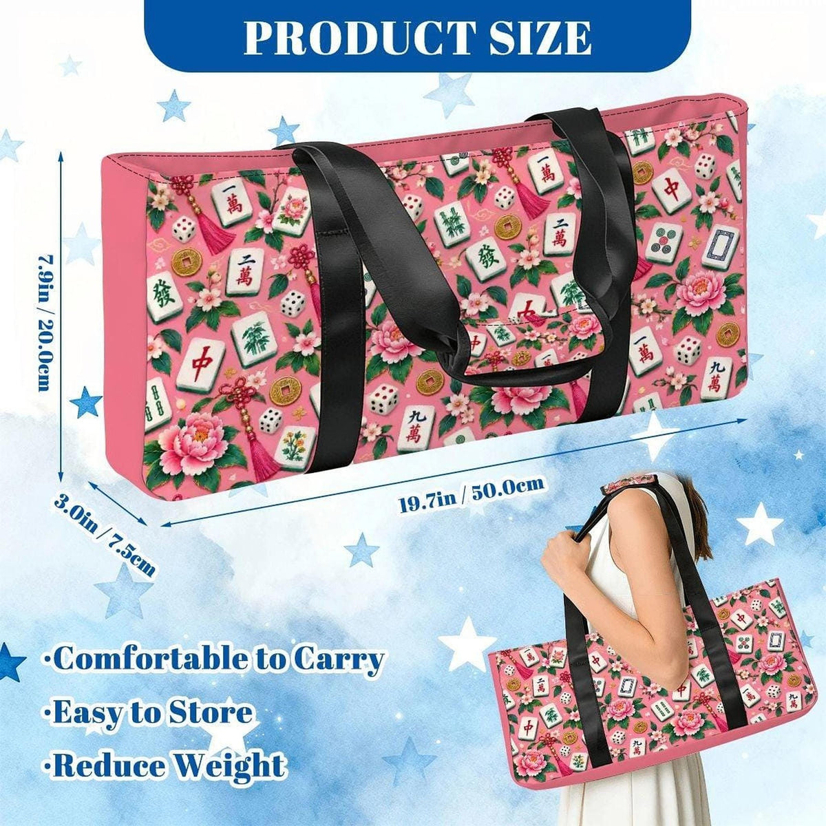 Pink Mahjong Bag Set, Durable Canvas Storage with Three Coordinated Pieces