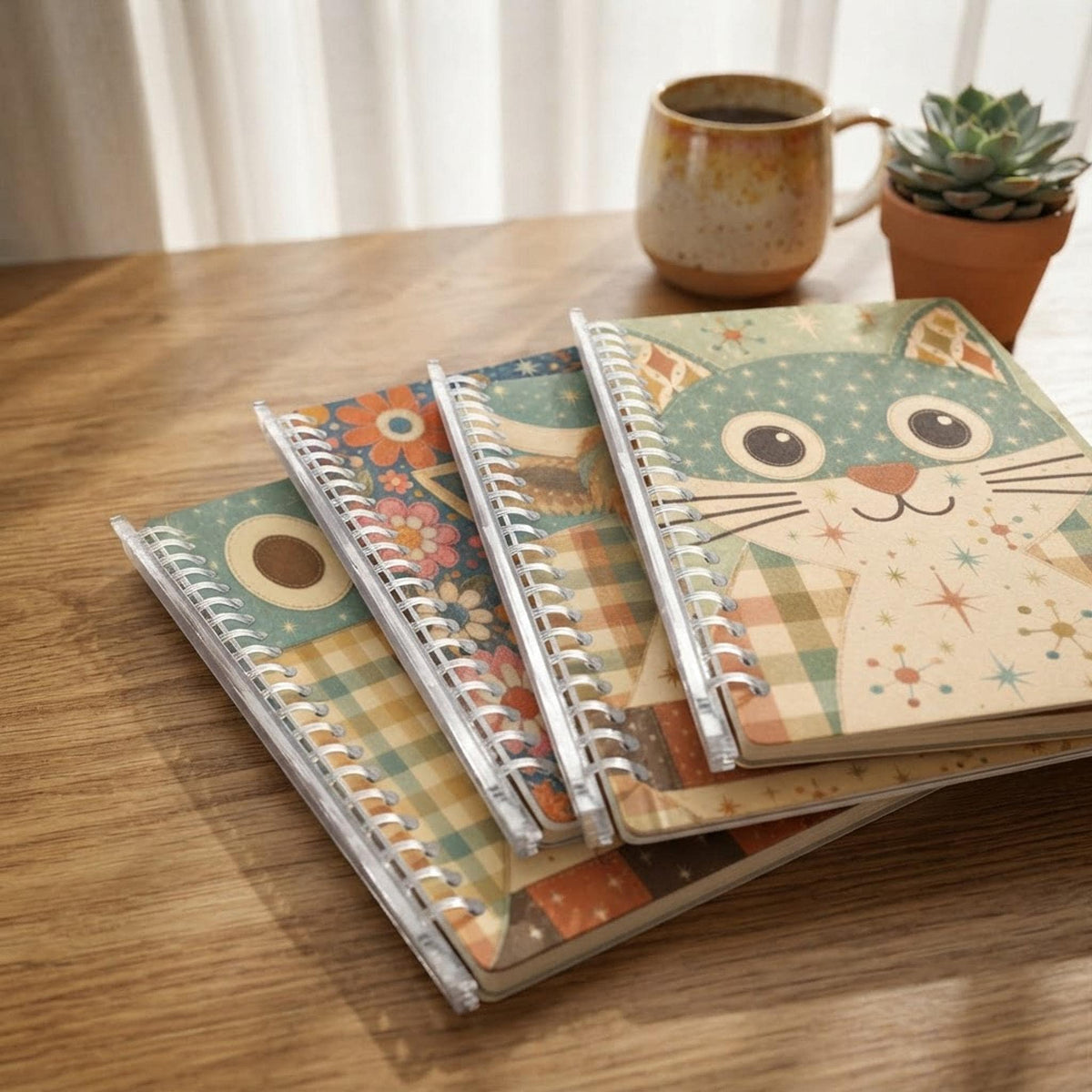 Animal Notebook Set of 4, Loose-Leaf Owl Cat Giraffe Highland Cow Designs