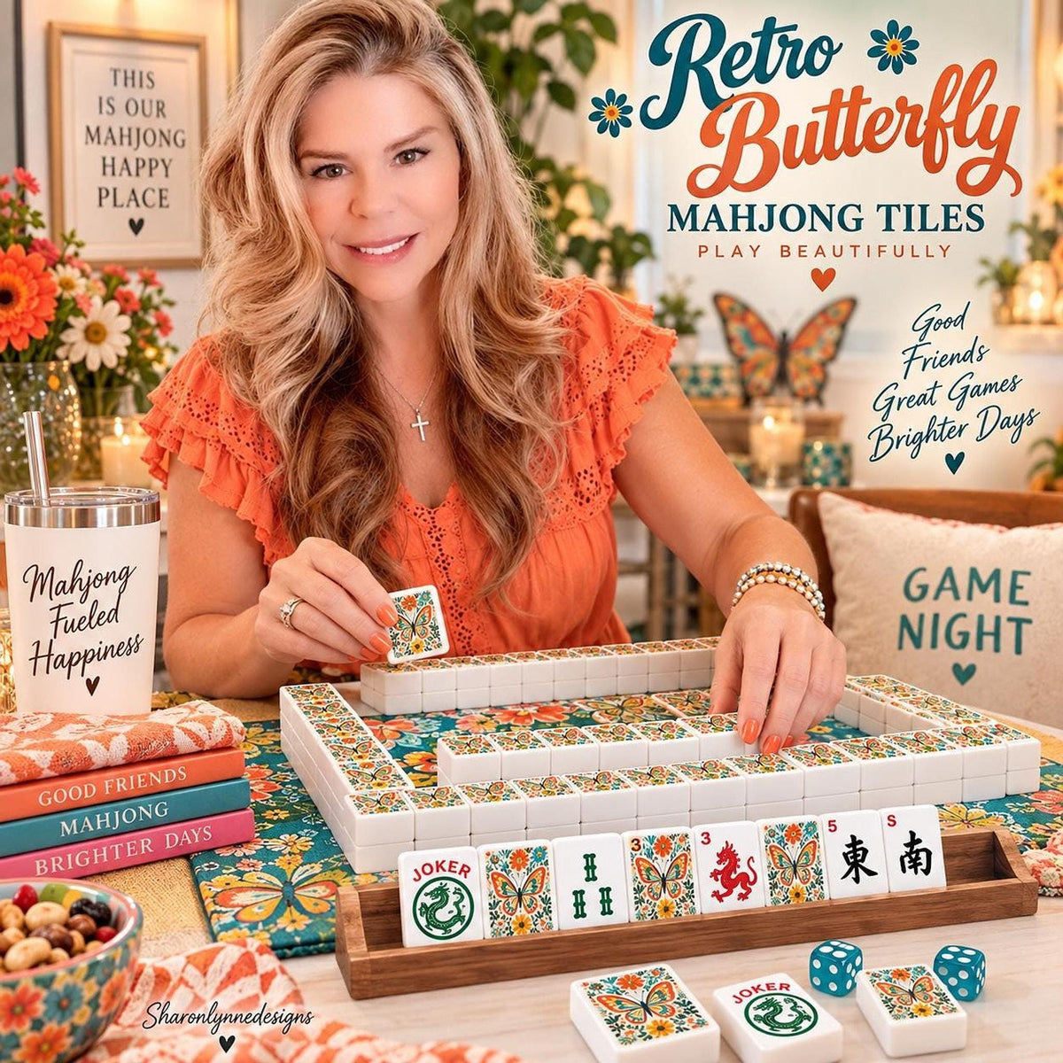 American Mahjong Acrylic Tile Set, 166 Pieces with Jokers, Retro Butterfly Design