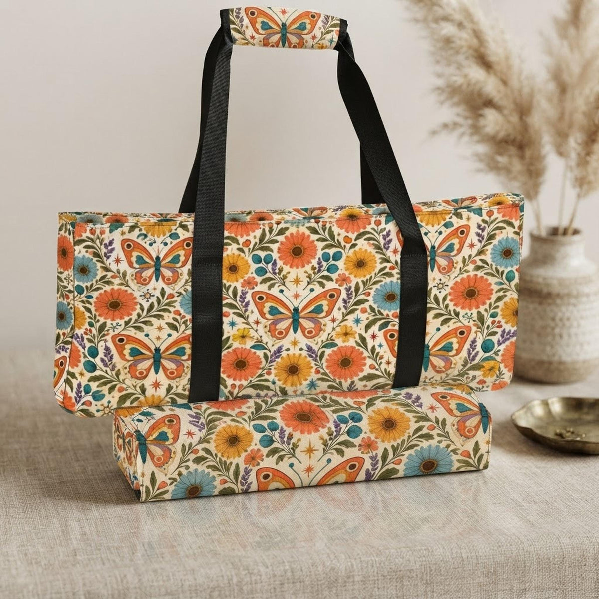 Retro Butterfly Mahjong Bag Set – 3 Piece Canvas Storage & Carrying Set