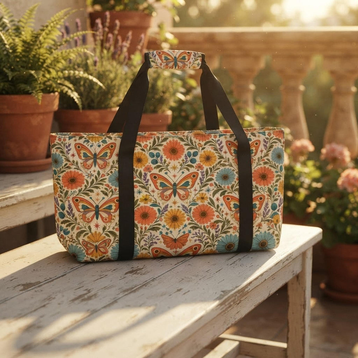 Retro Butterfly Mahjong Bag Set – 3 Piece Canvas Storage & Carrying Set