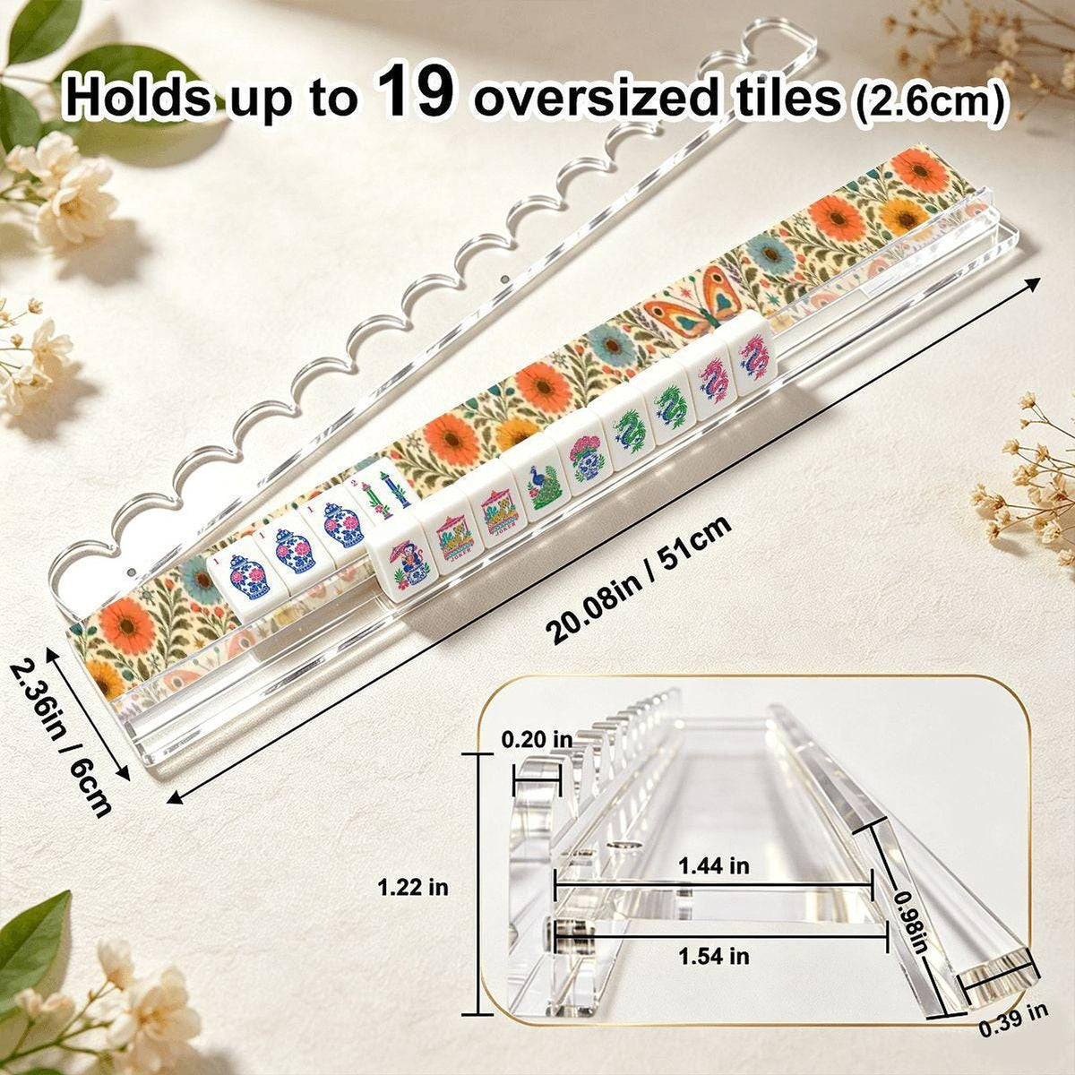Retro Butterfly Mahjong Racks Set of 4, Extended Acrylic with Magnetic Pusher