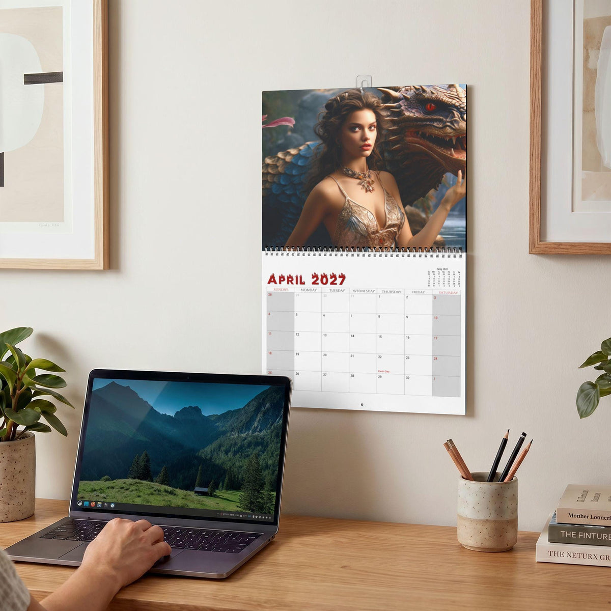 Women & Dragons Wall Calendar 2027, Fantasy Art with Writable Monthly Grids