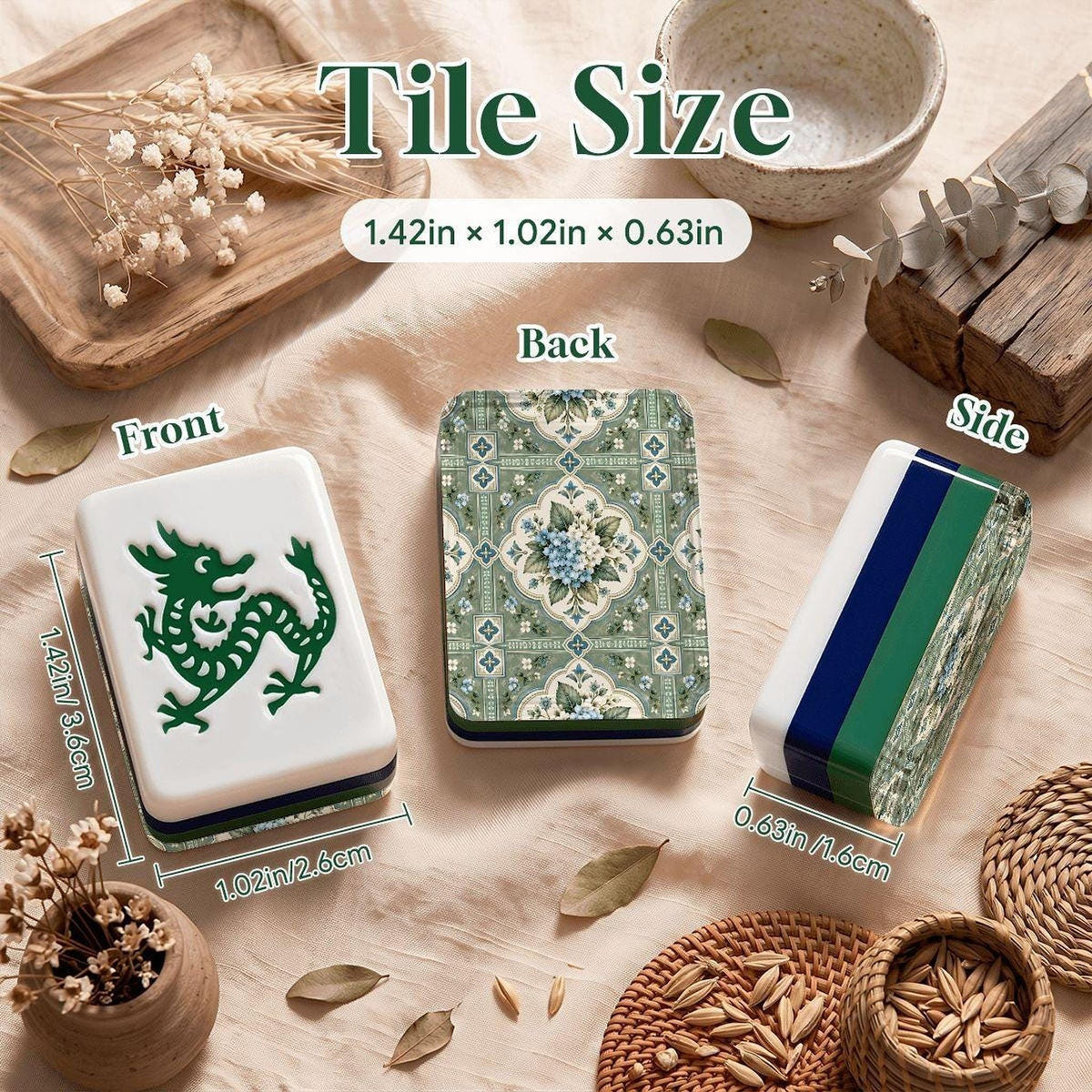 Sage Hydrangea American Mahjong Tile Set