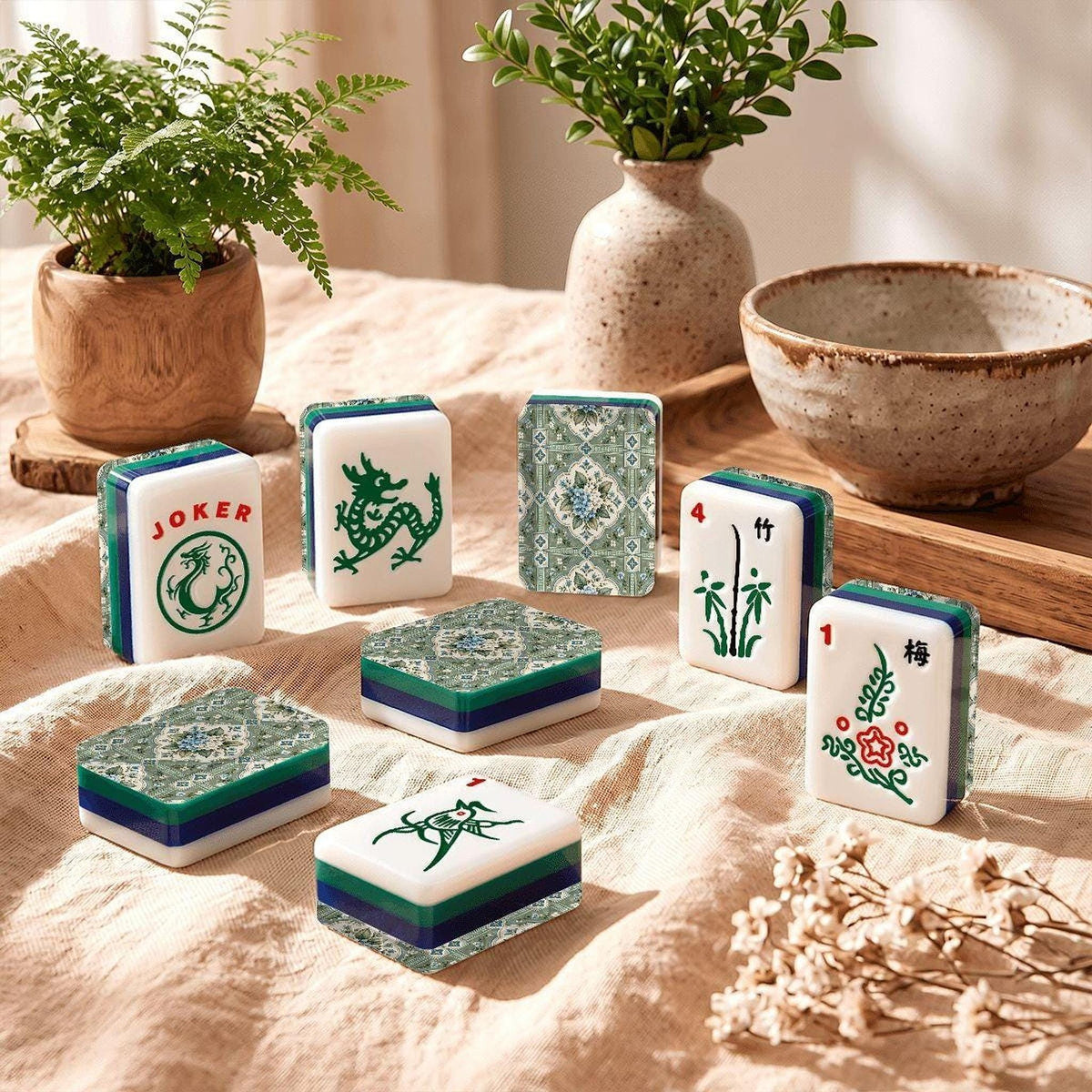 Sage Hydrangea American Mahjong Tile Set