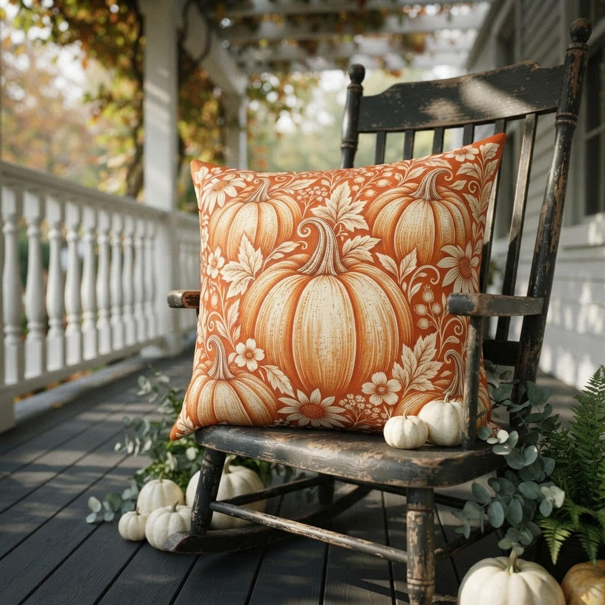 Pumpkin Pillow, Faux Suede Cover with Double-Sided Autumn Print