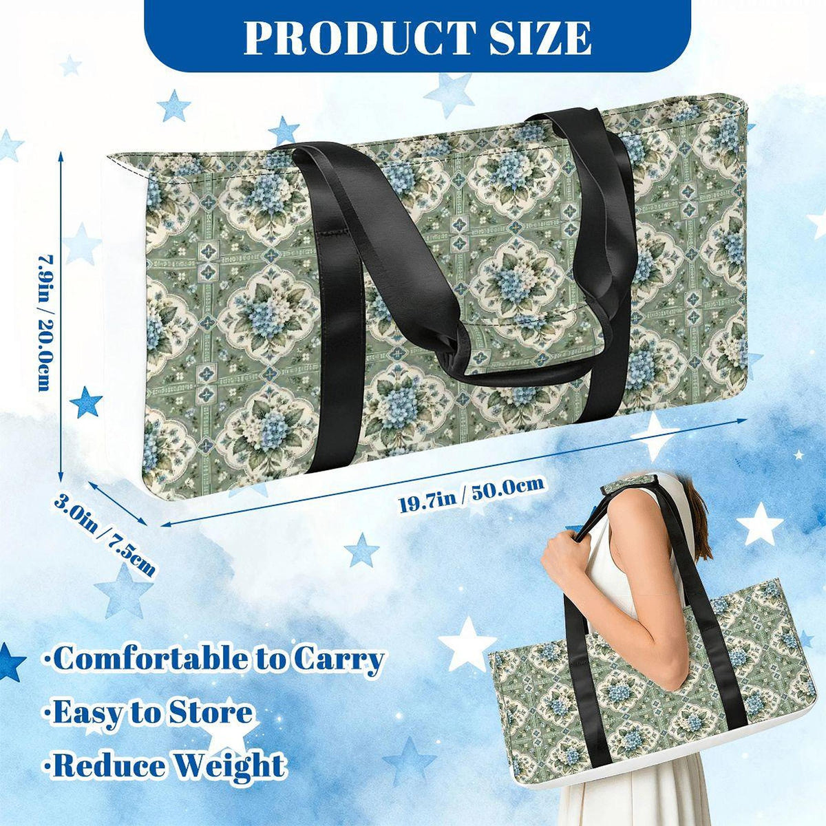 Sage Hydrangea Mahjong Bag Set, 3-Piece Canvas Storage Tote
