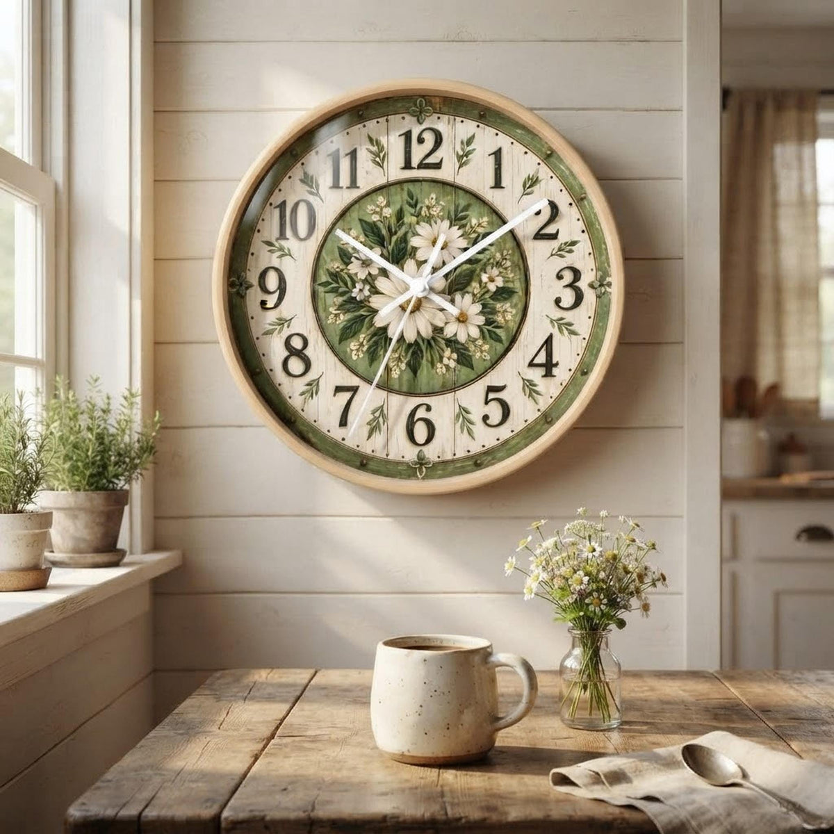 Daisy Bouquet Wall Clock, 10 x 10 Inch Silent Sweep Plexiglass Face