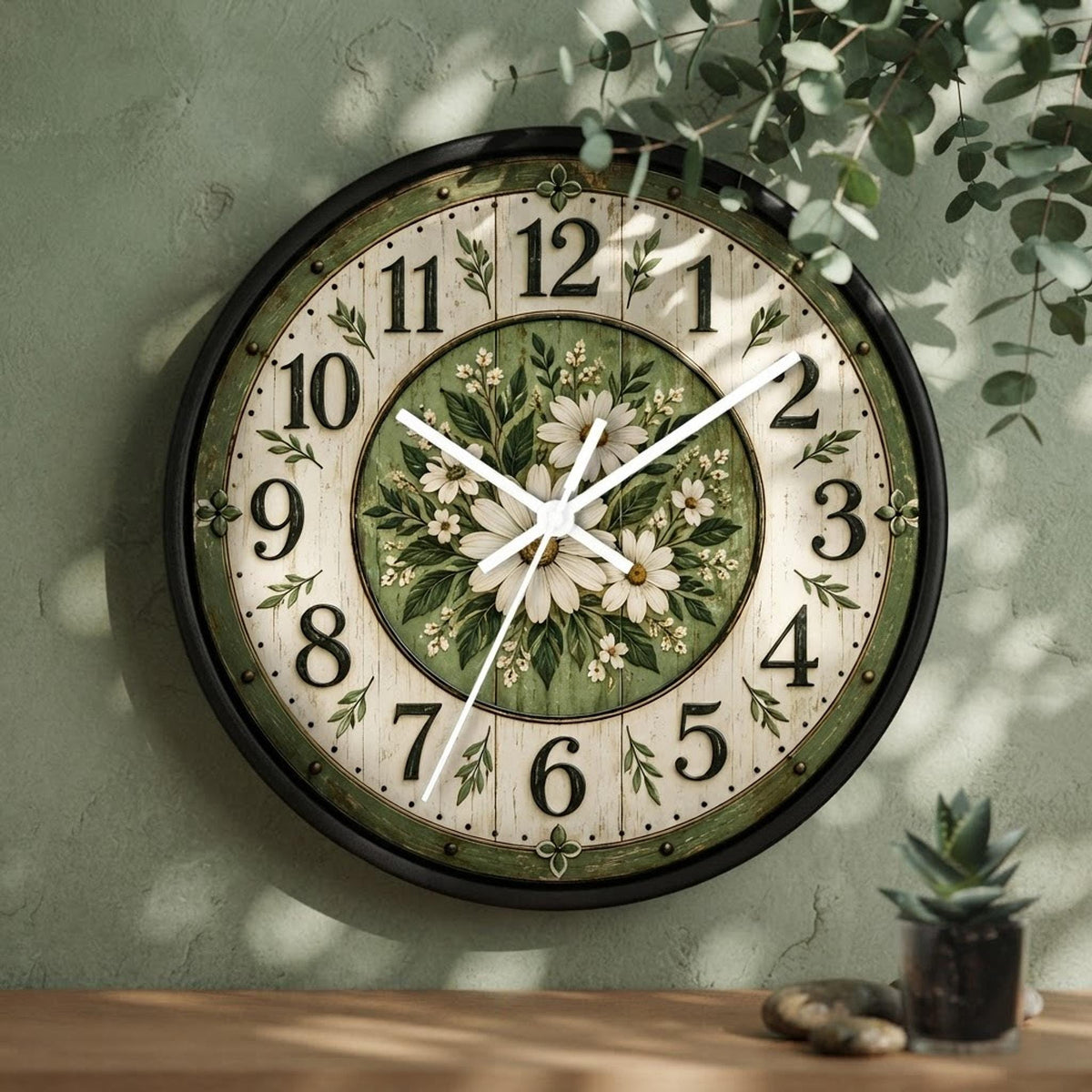 Daisy Bouquet Wall Clock, 10 x 10 Inch Silent Sweep Plexiglass Face