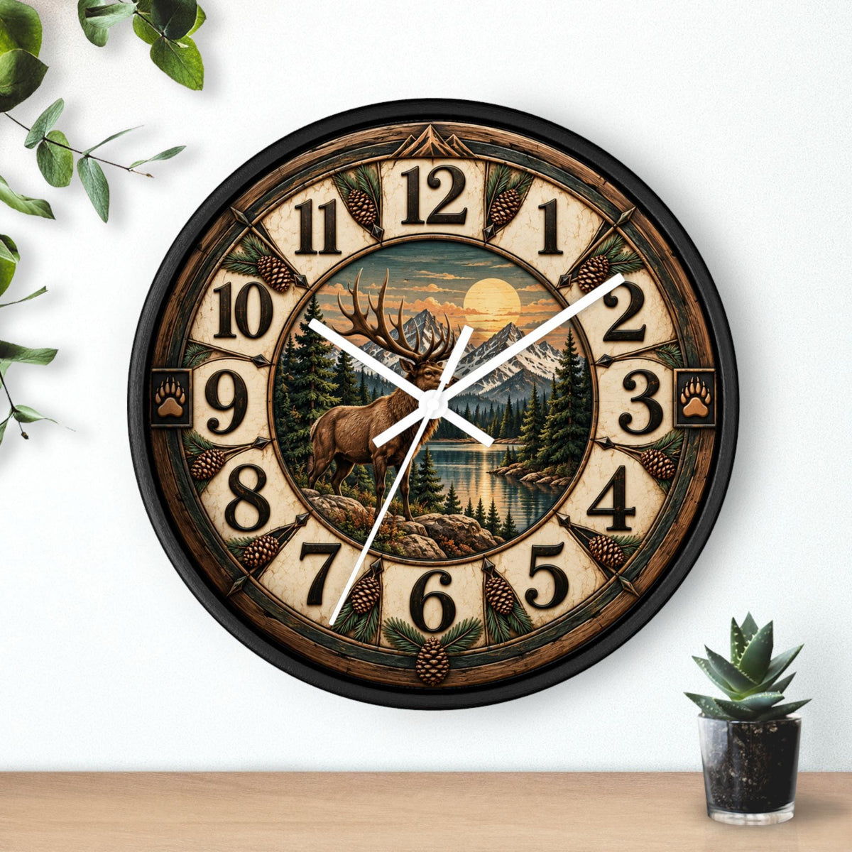 Elk Mountain Wall Clock, 10-Inch 100% Wood Frame with Silent Movement