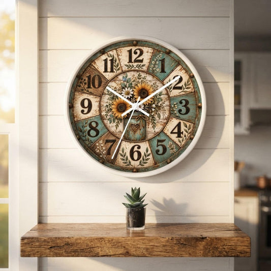 Sunflower Clock, Floral Wall Decor with Silent Movement and Three Frame Colors