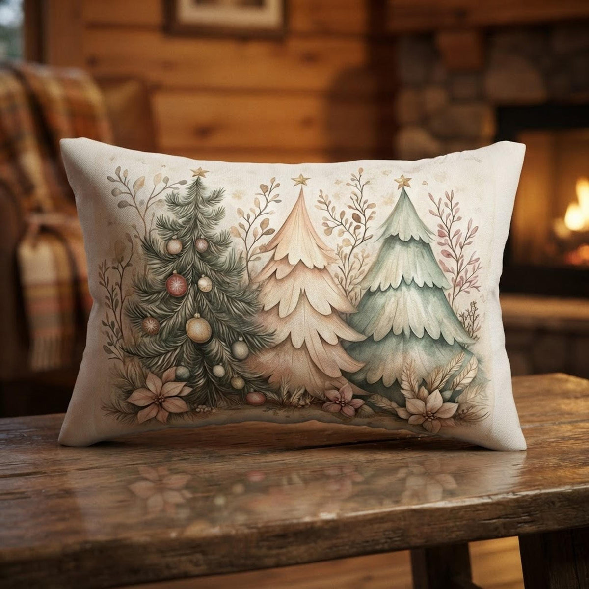 Christmas Lumbar Pillow, Polyester Cushion with Removable Insert and Double-Sided Print