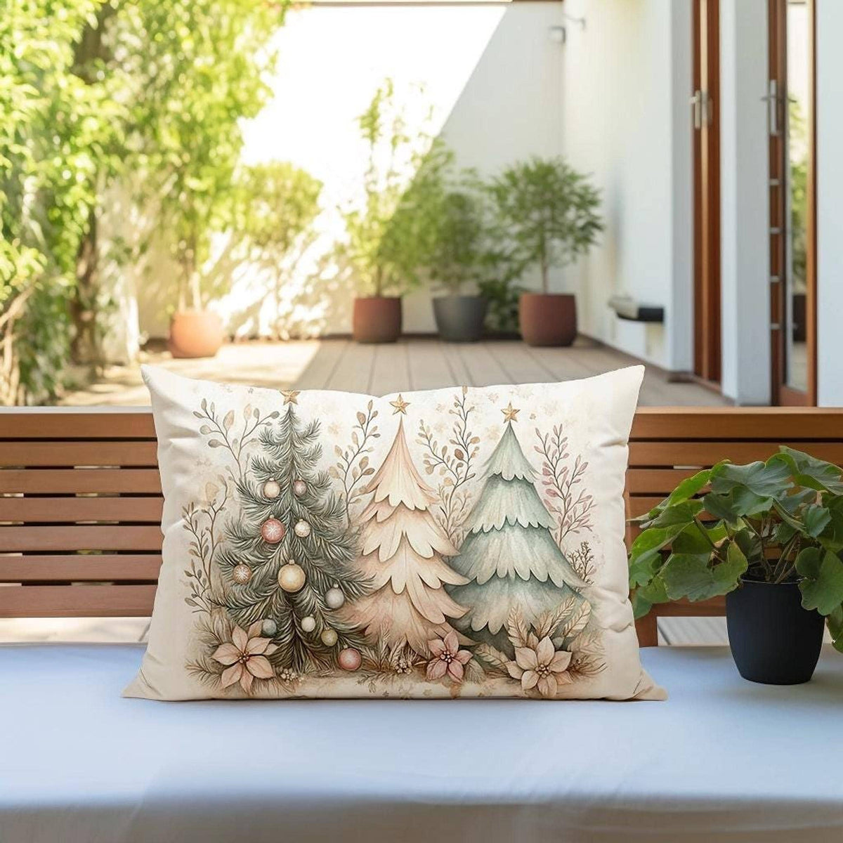 Christmas Lumbar Pillow, Polyester Cushion with Removable Insert and Double-Sided Print