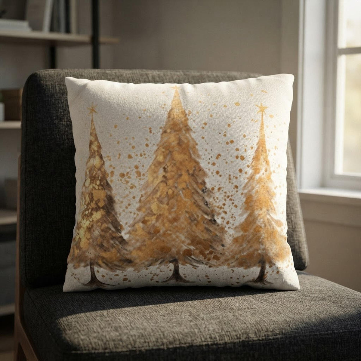 Christmas Pillowcase, Gold Tree Polyester Cover with Concealed Zipper