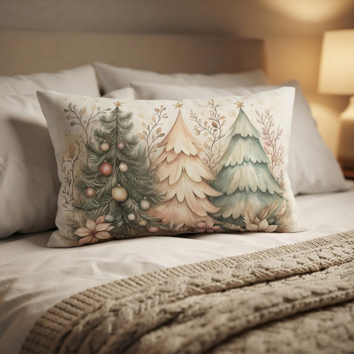 Christmas Lumbar Pillow, Polyester Cushion with Removable Insert and Double-Sided Print
