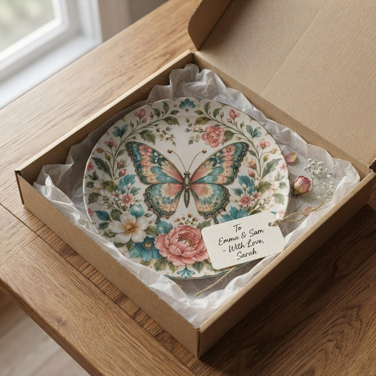 Butterfly Plate, 10-Inch Floral Dinnerware, Vintage-Inspired Polymer Made in USA