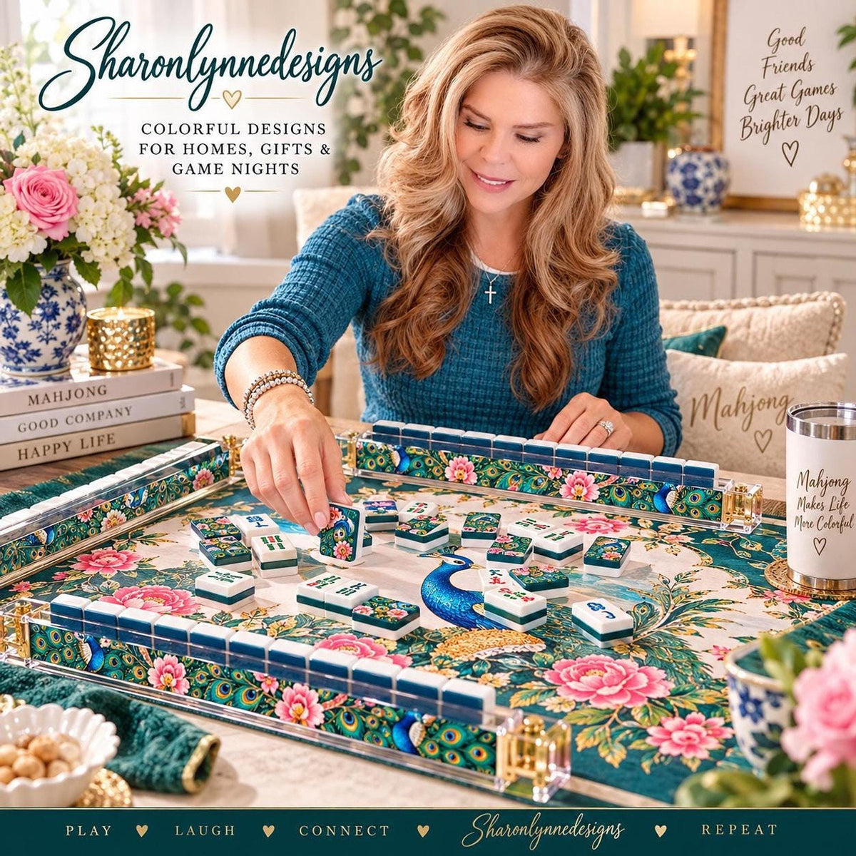 Peacock American Mahjong Tile Set, 166-Piece 4-Layer Acrylic Design