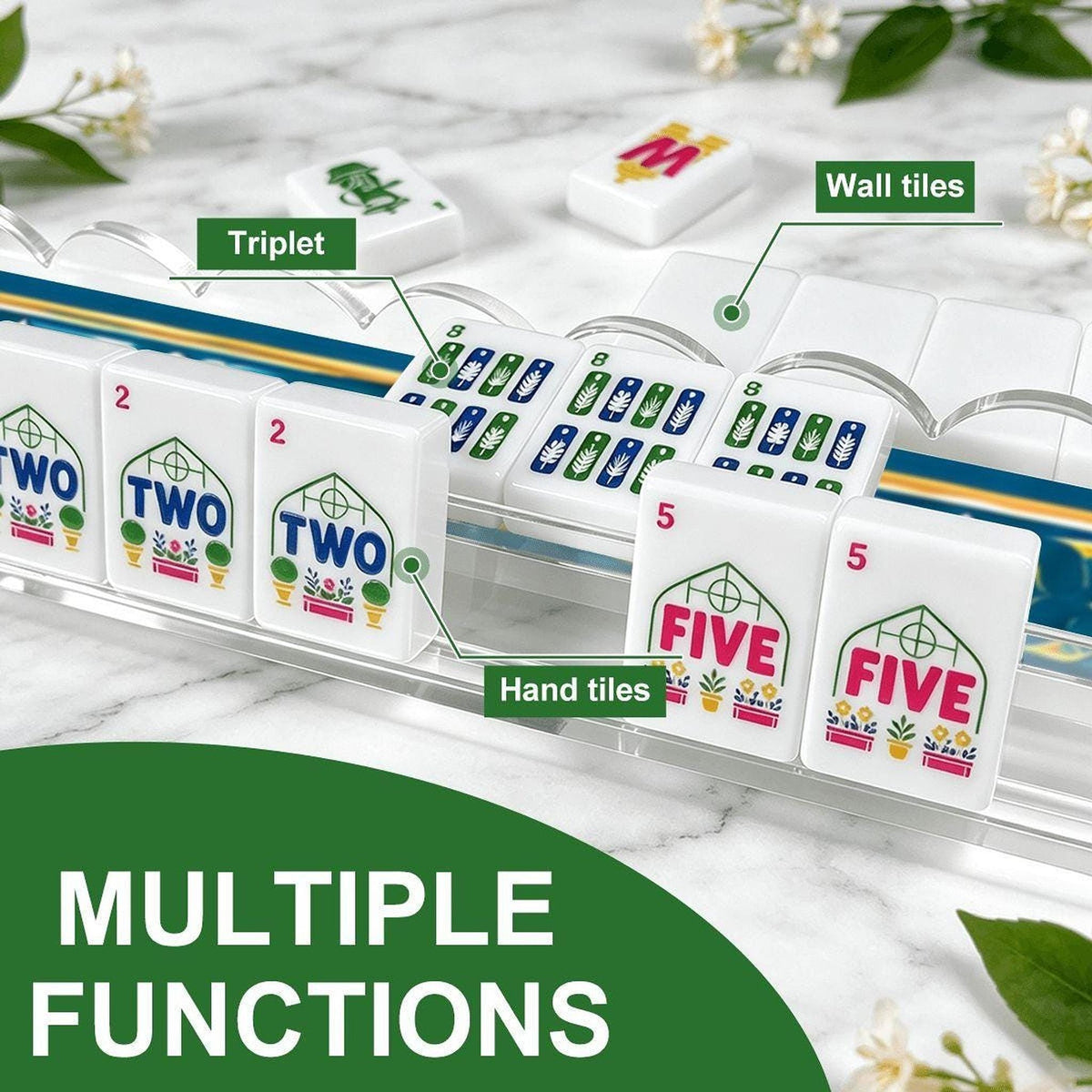 Peacock Extended Mahjong Rack Set of 4  Scalloped Magnetic Tile Pusher