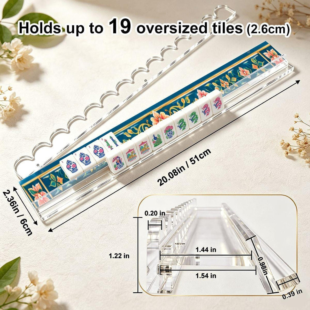 Peacock Extended Mahjong Rack Set of 4  Scalloped Magnetic Tile Pusher