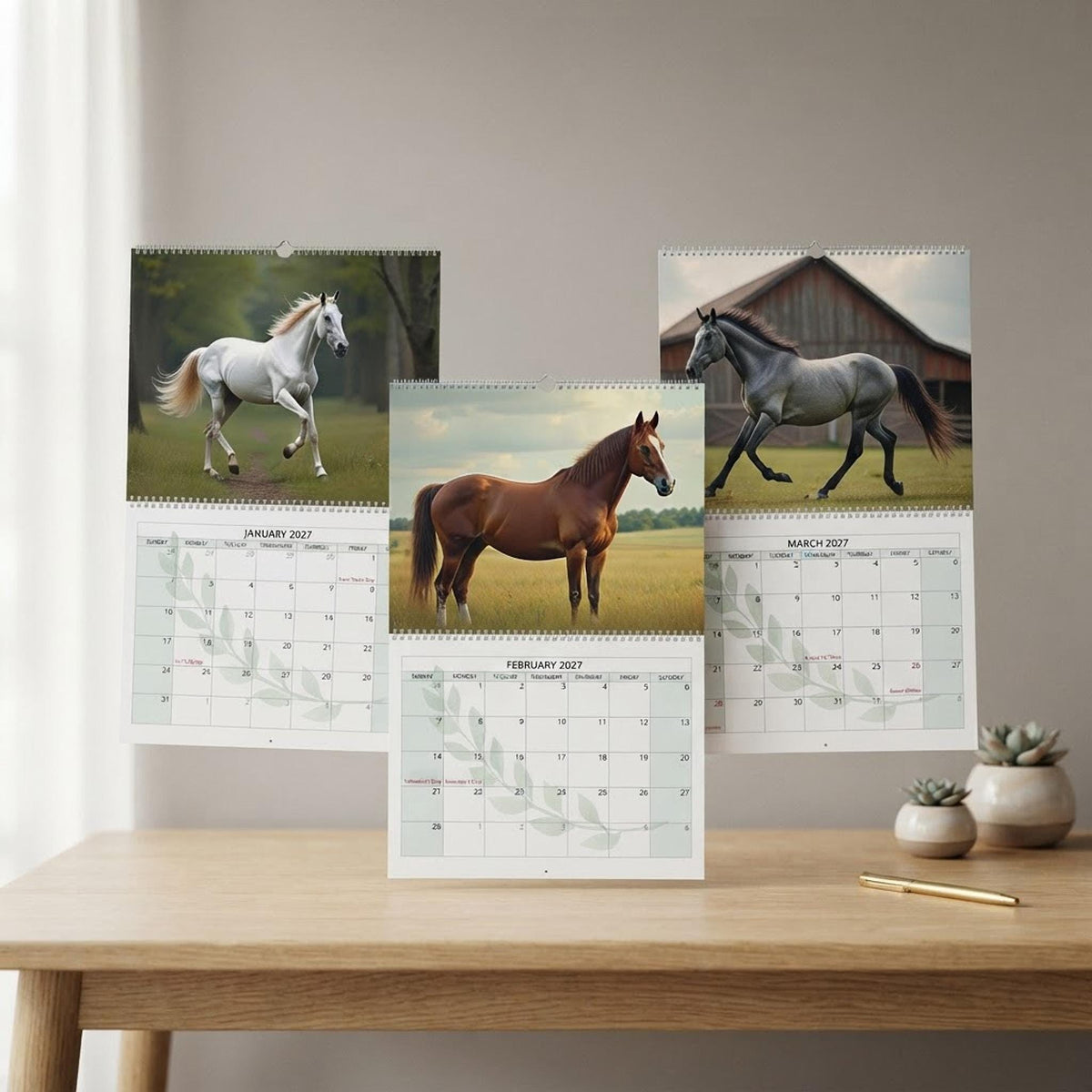 Horse Photography Wall Calendar 2027, Writable Matte Paper, Wire Binding