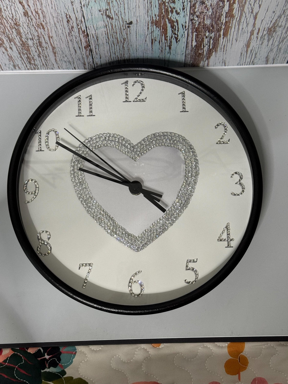 Heart Wall Clock, 10-Inch 100% Wood Frame Rhinestone