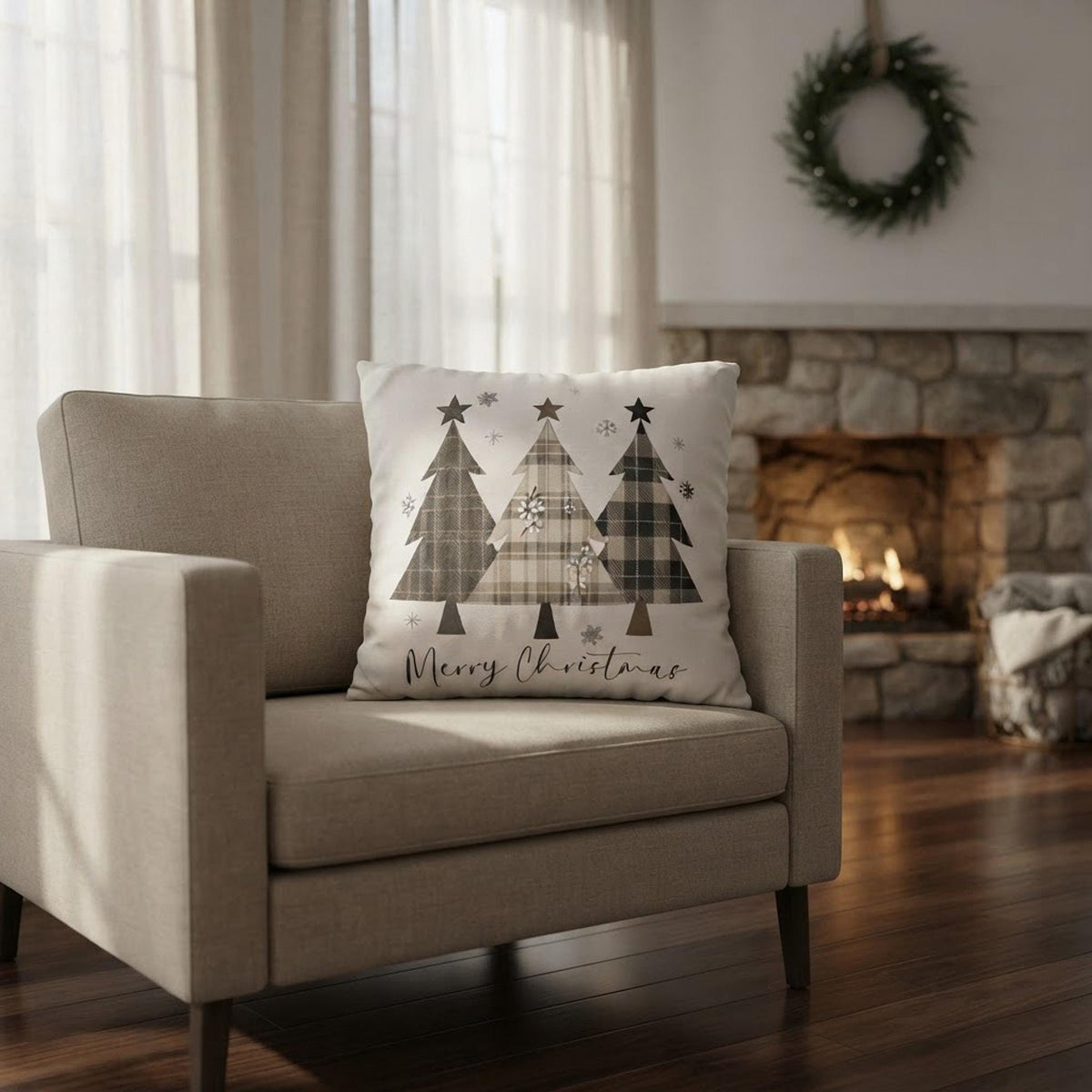 Festive Christmas Tree Faux Suede Pillowcase - Holiday Home Decor Accent for Cozy Winter Celebrations