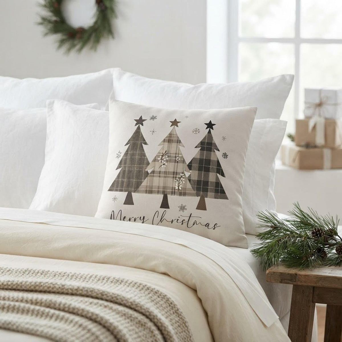 Festive Christmas Tree Faux Suede Pillowcase - Holiday Home Decor Accent for Cozy Winter Celebrations