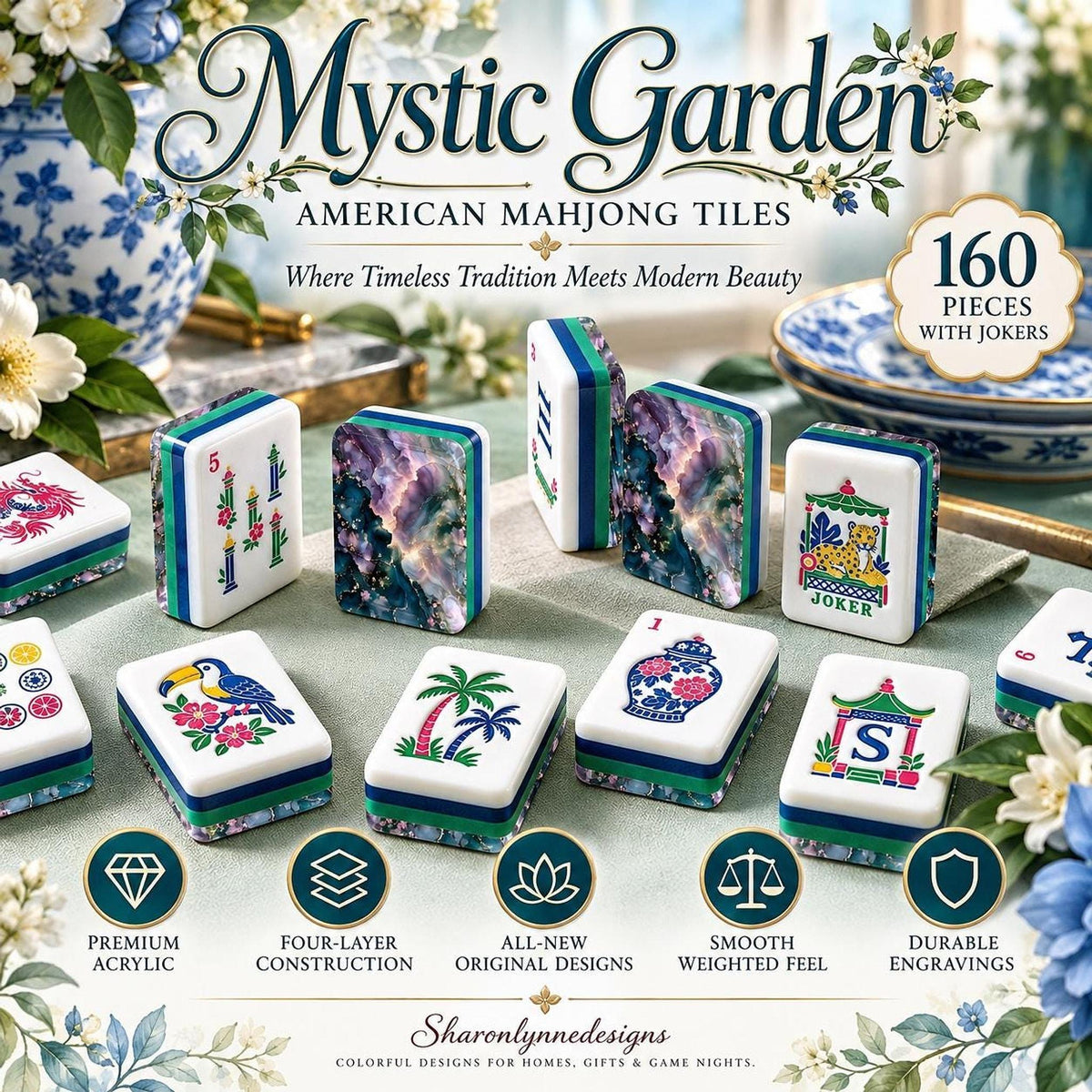 American Mahjong Tile Set, 160-Piece Acrylic with Jokers and Organizer
