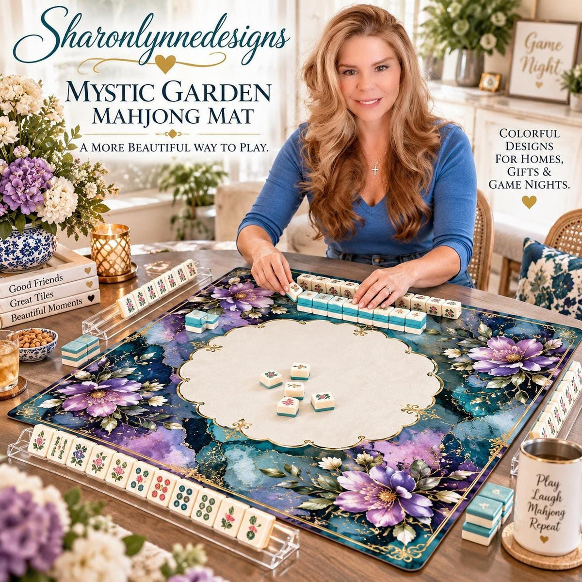 Mystic Garden Mahjong Mat 33"x33" (Ship Rolled up)