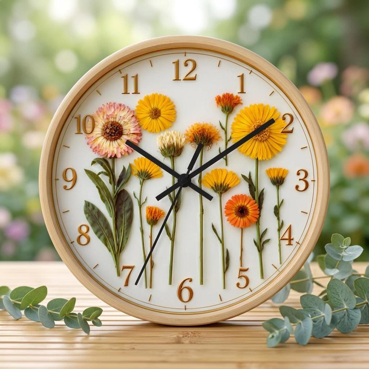 Faux Pressed Flower Wall Clock | Floral Botanical Home Decor