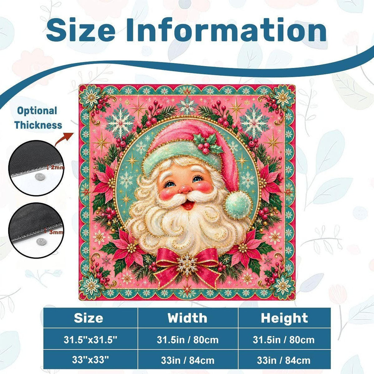 Santa Mahjong Mat, Pink Christmas Design with Non-Slip Rubber Backing
