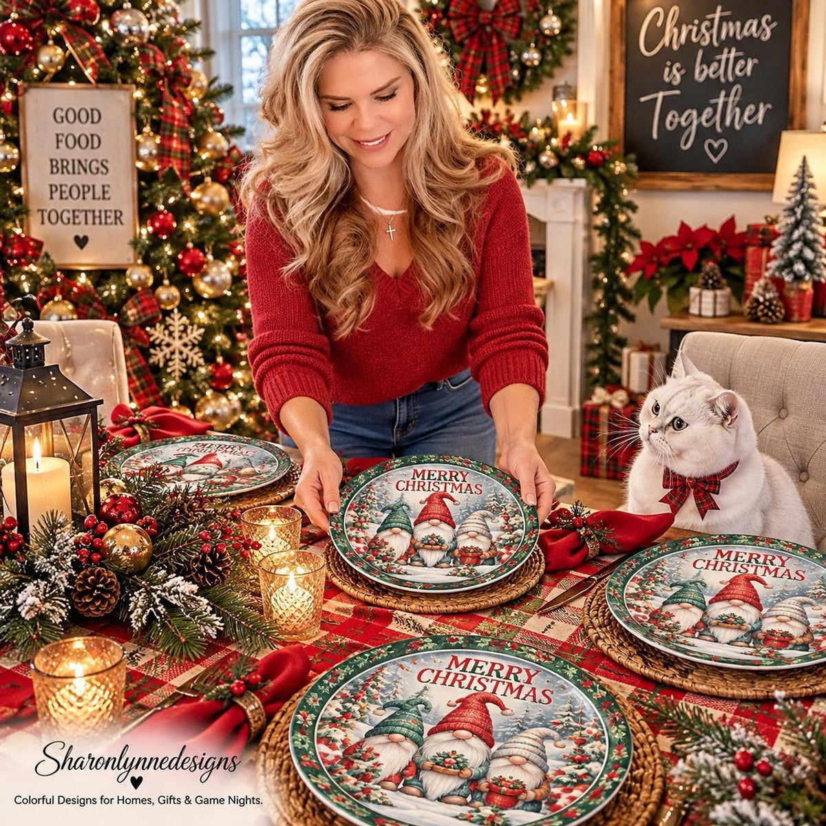 Christmas Gnome Plate, 10-Inch Polymer Dinnerware, Microwave And Dishwasher Safe