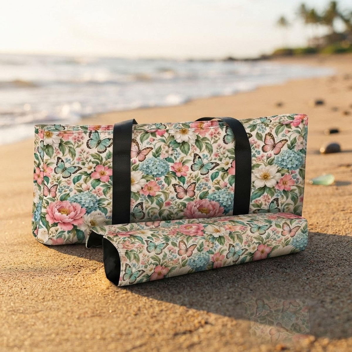 Butterfly Floral Mahjong Bag Set, 3-Piece Canvas Storage Organizer