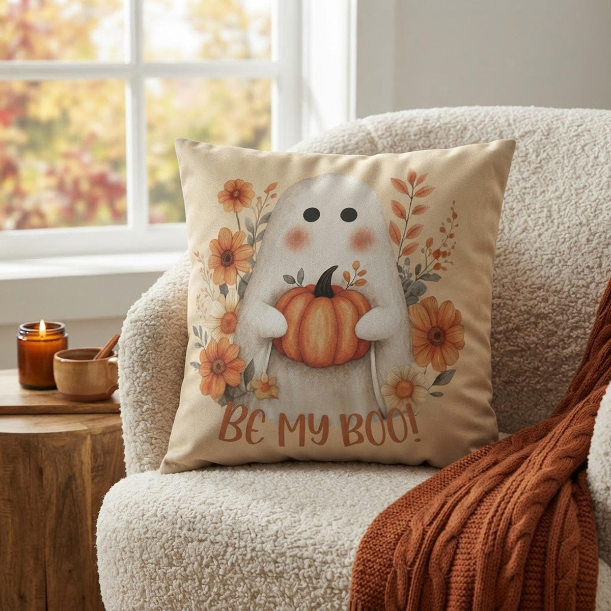 Halloween Pillowcase, Ghost Pumpkin Faux Suede Fall Pillow Cover, Double-Sided Print