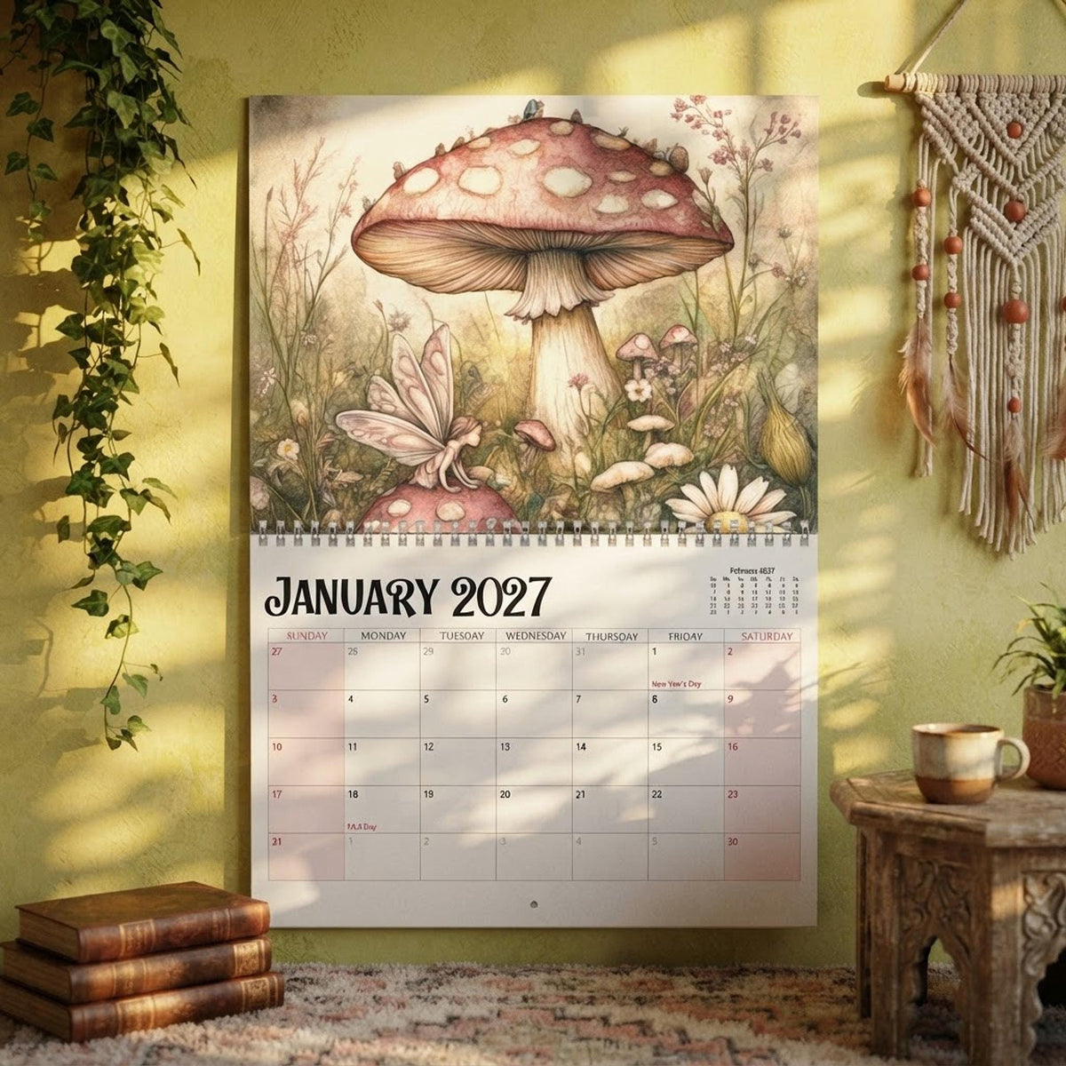 Whimsical Mushroom 2027 Wall Calendar | Botanical Fairy Fungi Art