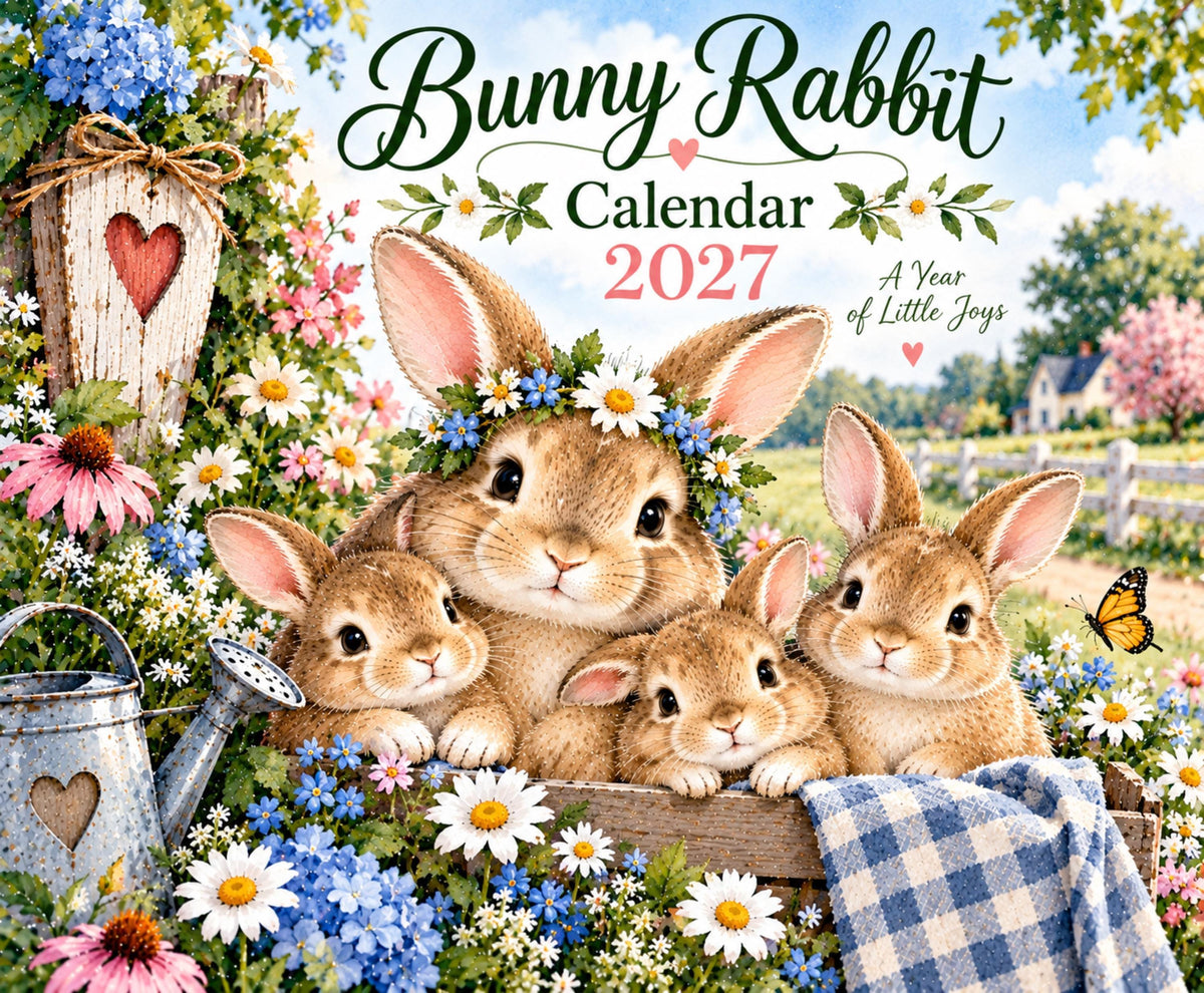 2027 Bunny Wall Calendar, Seasonal Rabbit Artwork with Writable Matte Grids