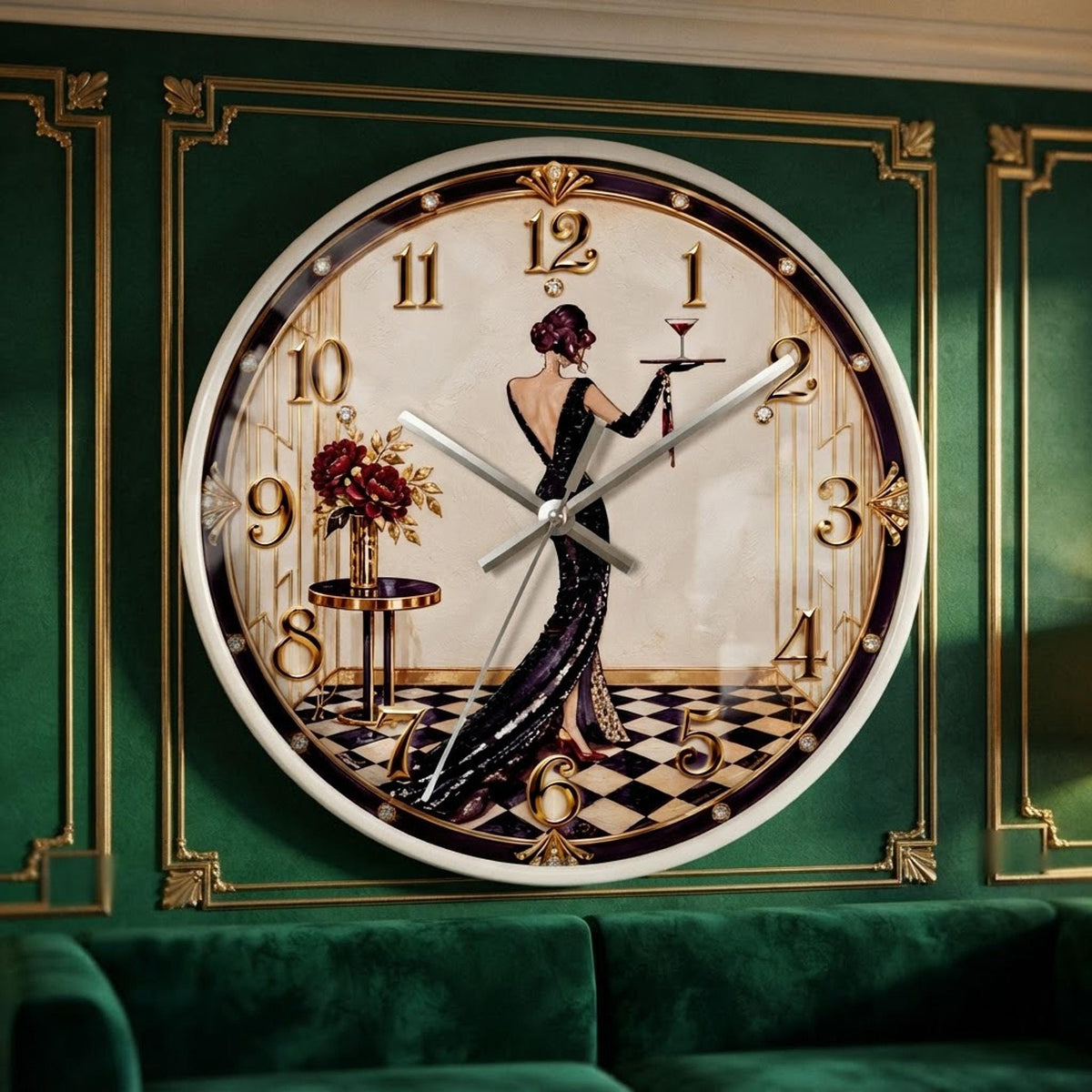 Art Deco Wall Clock, 100% Wood Frame with Silent Movement