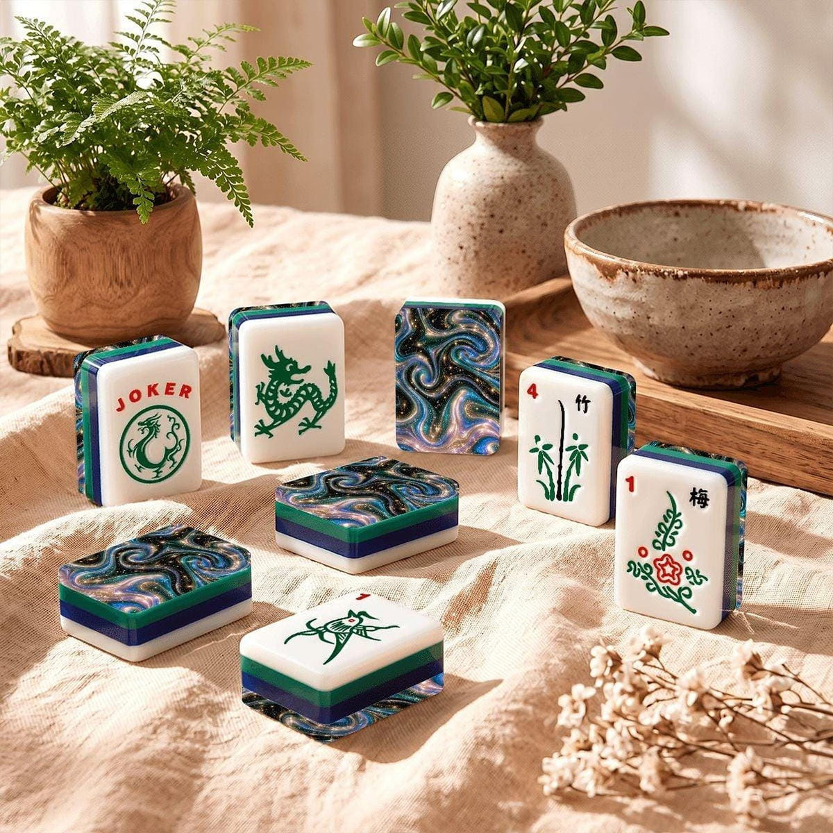 Galaxy American Mahjong Tile Set, 166 Acrylic in Blue and Green