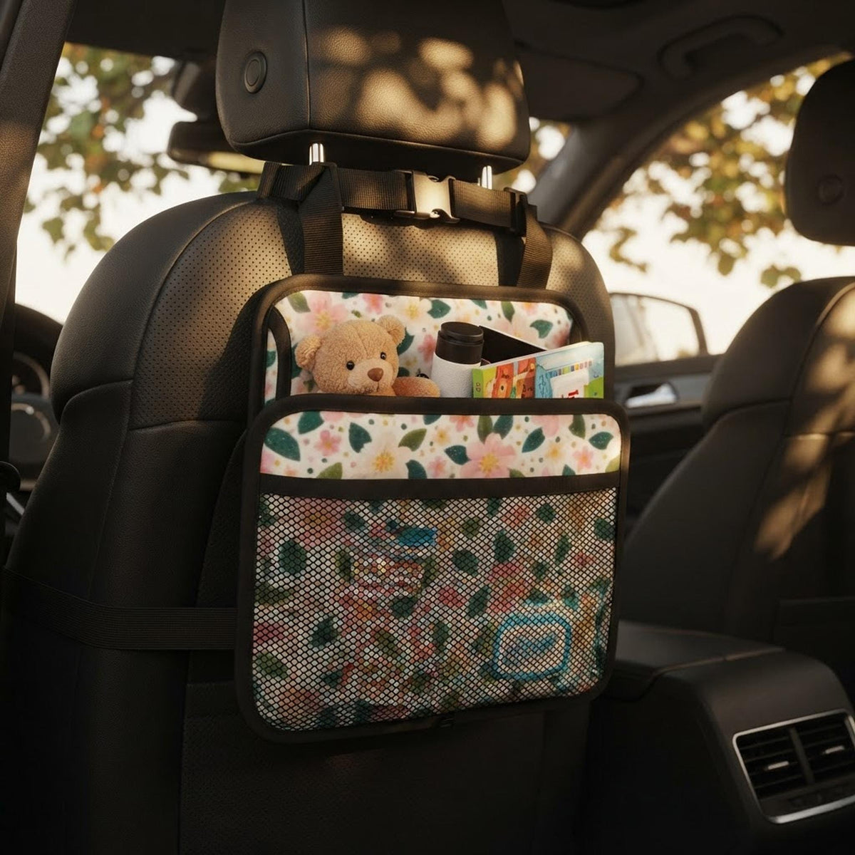 Pink Flower Car Seat Organizer, Floral Backseat Storage Bag, Car Accessories for Women