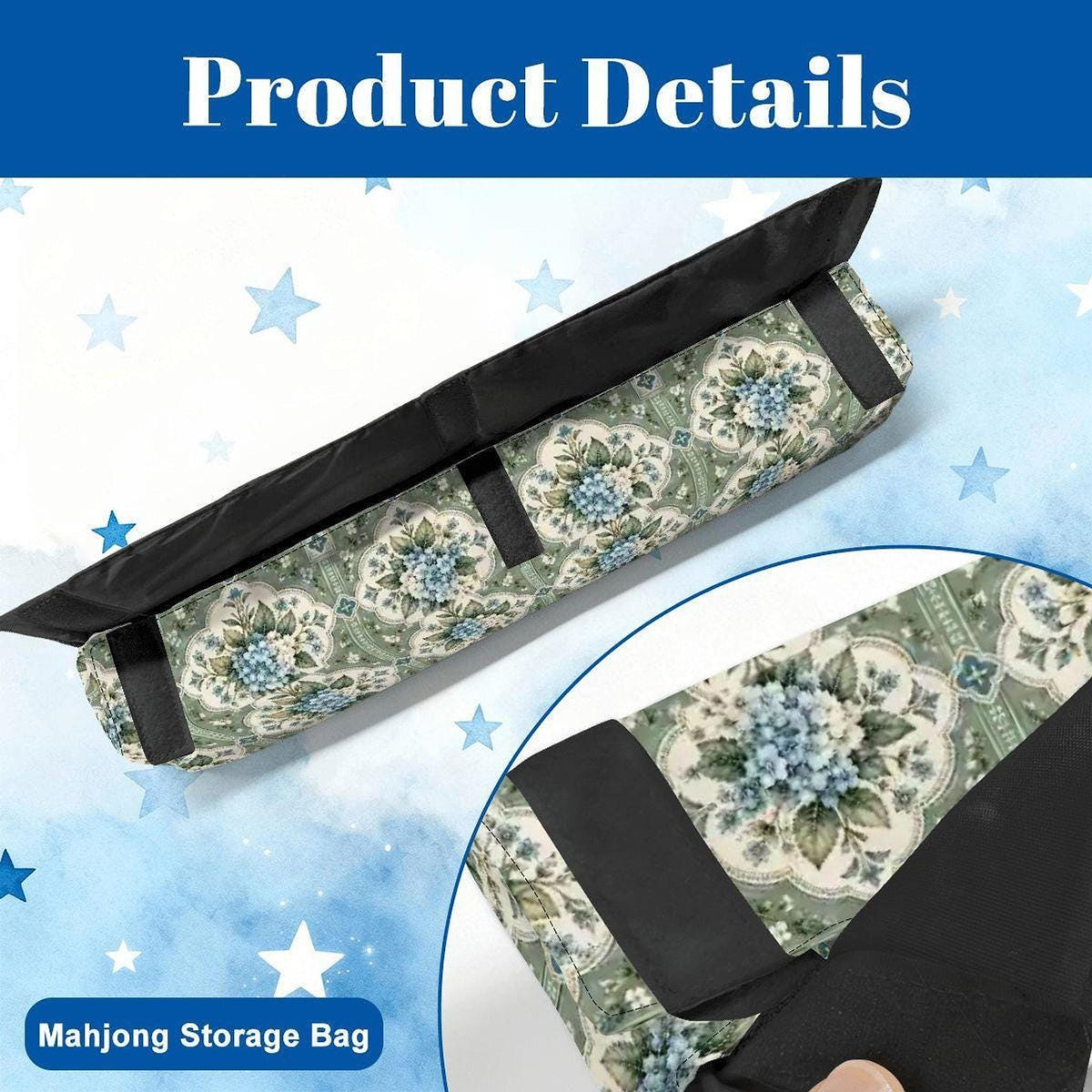 Sage Hydrangea Mahjong Bag Set, 3-Piece Canvas Storage Tote