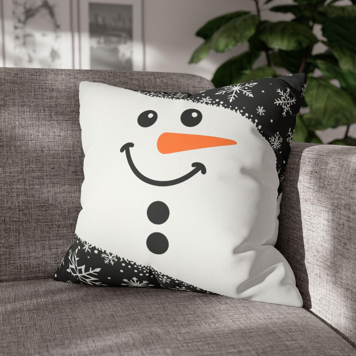 Christmas Pillowcase with Snowman Print, Faux Suede Square Cushion Cover