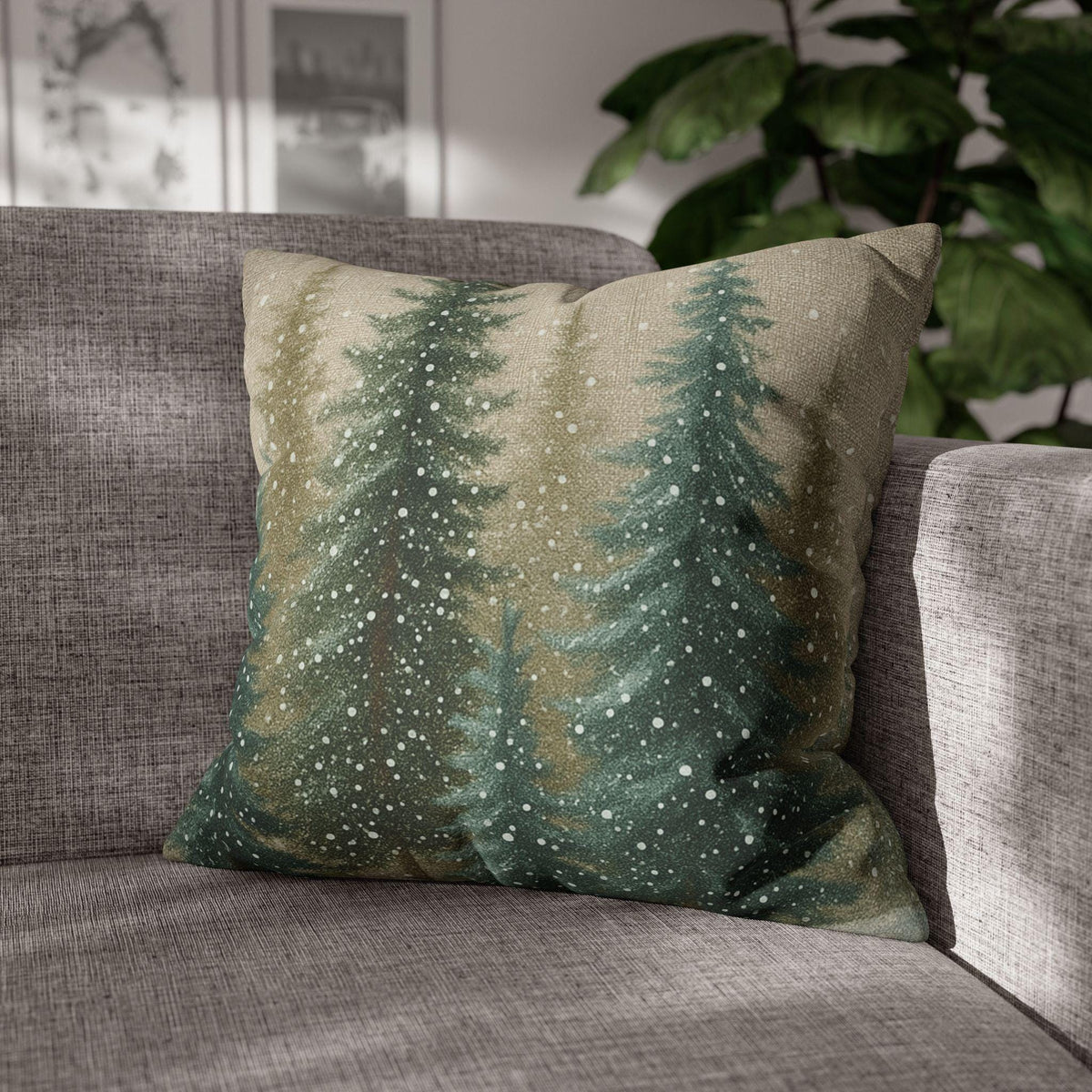 Nature Pillow Cover, Faux Suede Woodland Forest Cushion Double-Sided Pine Trees