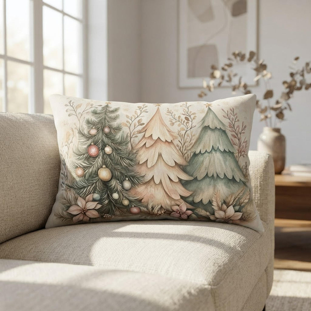 Christmas Lumbar Pillow, Polyester Cushion with Removable Insert and Double-Sided Print