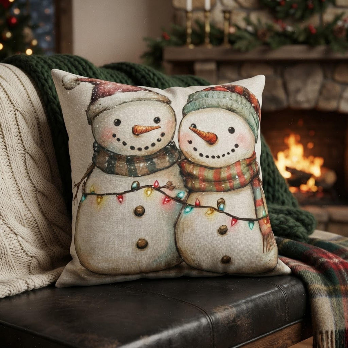 Snowman Pillow, Double-Sided Polyester Christmas Cushion in 4 Sizes