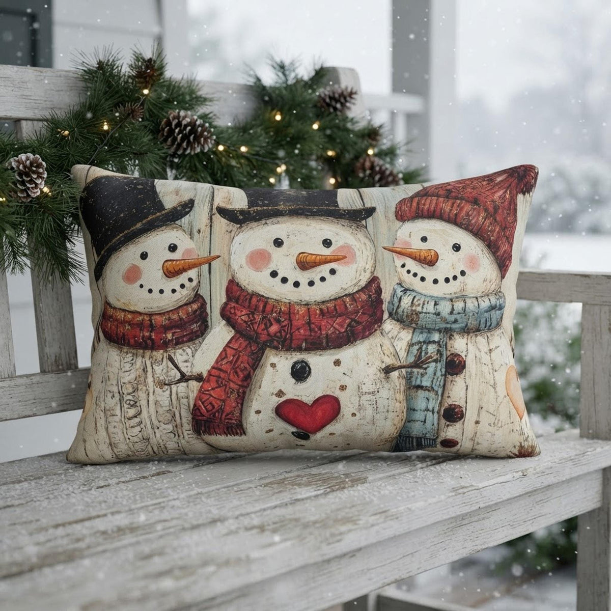 Cozy Winter Snowman Lumbar Pillow: Festive Holiday Decor for Christmas Cheer & Farmhouse Charm